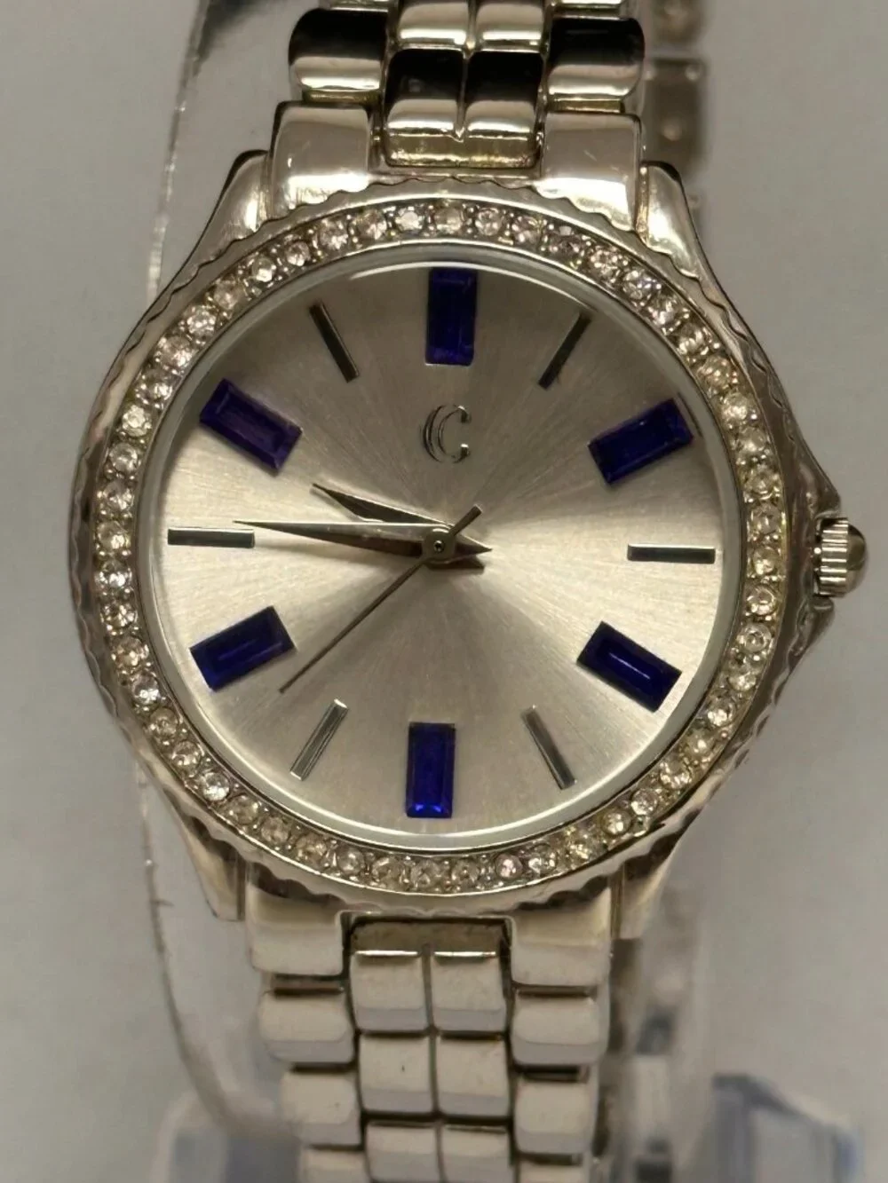 Charming Charlie Watch Womens Silver Tone Blue Rhinestone Markers New Battery